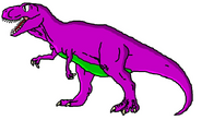 Barney the Dinosaur in a 2D non-photo-realistic rotoscoped animated form