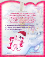 Candy Cane's Backcard Story. Note that the background coincides with the pony's theme and release.
