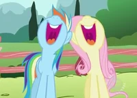 Fluttershy e Rainbow Dash mentre cantano