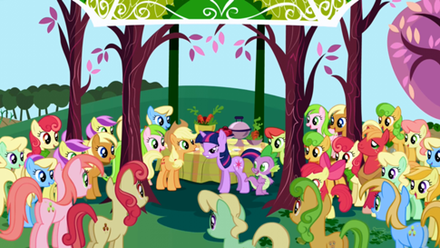 The Apple family surrounds Twilight and Spike S1E01