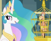 Celestia mostra a Fluttershy il suo uccellino da compagnia