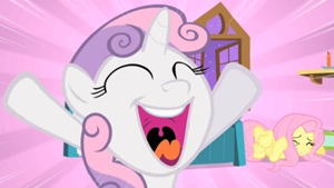 300px-Sweetie Belle singing Fluttershy cowering S1E17