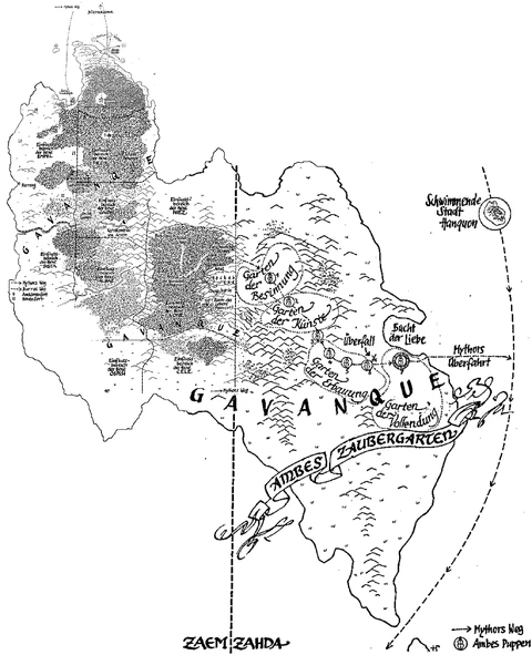 Karte des Inselkontinents Gavanque im 