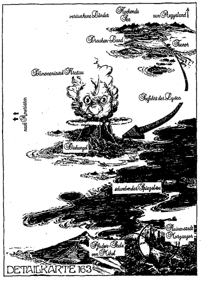 Plan der  Kratau zwischen  (im Hintergrund) und . Zeigt auch den schwebenden  sowie die Ruinenstadt . -  163 von  aus # der 