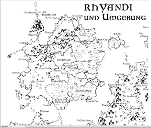 Karte von Rhyandi mit dem Kristallgebirge (links oben) und der Umgebung um das .