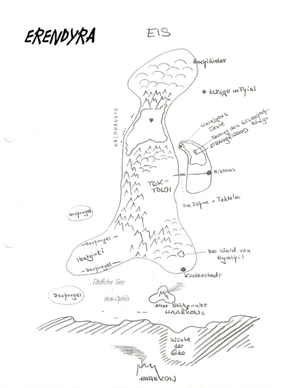 Karte von Erendyra nach  ausgerichtet.