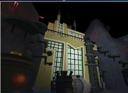 A promotional image of the exterior of Dr. F's lab in MySims Agents.