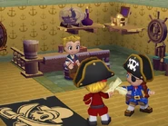 A promotional image of Travis watching a sword fight at Cap'n Ginny's.