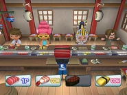 HotWasabi!.jpg (153 KB) Chef Watanabe hosting the "Hot Wasabi!" minigame in MySims Party (Wii).