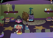 Wendalyn eating spaghetti in Cauldron Creations.