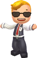 An official MySims Agents render of Agent Buddy gleefully extending his arms.