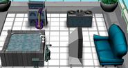 The hangar with 5 Charisma objects: Mad Skillz Guitar and Amp Combo, DJ Booth, Hot Tub, Television, and Classy Sofa.