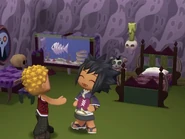 A promotional screenshot of Yuki being praised in a Spooky bedroom.