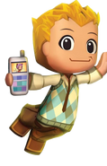 A promotional render of Travis as he appears on the cover of MySims Party. Note that he does not wear this outfit in game.