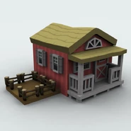 A barn-like house with a pigpen, possibly Elmira's.