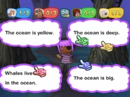 Brandi hosting the "Liar Liar" minigame in MySims Party (Wii).