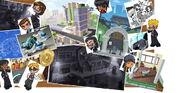 A collage of images pertaining to Headquarters, as seen during the end credits.