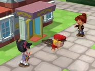 A pre-release screenshot of Buddy tripping outside the hotel.