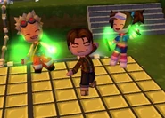 The Wandolier, Zack, and Sapphire dancing after all storyline tasks are complete.