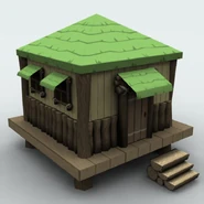 DJ Candy's house. The wooden wallpaper, door with a leafy awning, and stairs made of logs do not exist in-game.