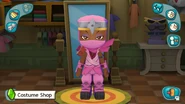Star wearing a pink ninja outfit and hood in Create-A-Sim.