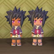 A MySims Kingdom (PC) screenshot showing the differences between Yuki's appearance across games. The right Yuki is the NPC, and the left Yuki is the player with Yuki's MySims skin tone.