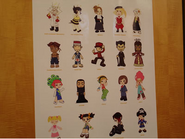 Early MySims concept artwork of various commercial Sims. Rosalyn is the fourth Sim in the third row.