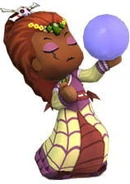 An official render of Madame Zoe with red hair as she uses a crystal ball.