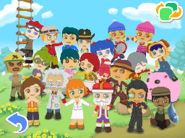 Dr. F in a group shot with all the main characters in MySims Kingdom (DS).