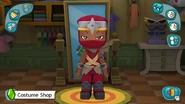 Star wearing a complete red ninja outfit in Create-A-Sim.