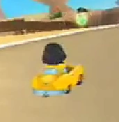 Makoto's car in the MySims Racing trailer. It is pink in-game.