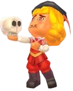 An official render of Trevor acting with a skull in MySims Kingdom.