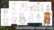 Concept art of Woolabee, Thrumble, Sooza, Rootitoot, Wynq, Ziggurab, Phangler, and early Boskus