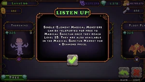 Message on Magical Sanctum when visiting the Monster submenu in the Market for first time