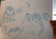 Concept art for Tweedle, Grumpyre, and Cybop.