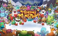 2560x1600 wallpaper of My Singing Monster's Christmas 2015, with some Dawn of Fire characters and some My Singing Monsters characters dressed up for that time