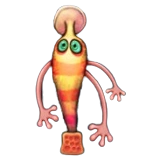 Dongle (50): "Probably the most highly evolved thing and the first to develop arms. Too bad he slept on them funny and now they just dangle uselessly."