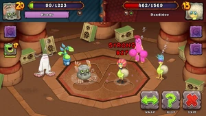 Noggin makes strong attack versus enemy Dandidoo