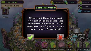 Warning notification when upgrade further than Paradise Castle