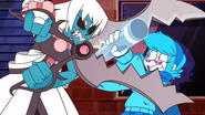 Vivi fighting Shiromori with a baseball bat, using her ice powers