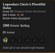 Legendary cleric's plentiful hlem