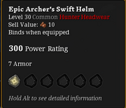 Epic archer's swift helm