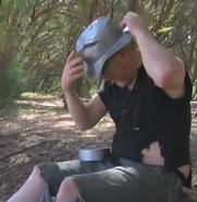 Adam's duct tape sun hat in the Duct Tape Island episode.