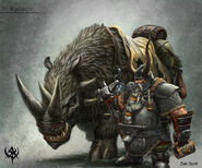 a Norse Dwarf with a Snow Rhinosaur