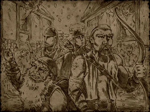 The people of Crow's Bridge celebrating the Legion's victory over the Dark.