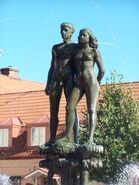 Ask och Embla statue de 1948 par Stig Blomberg Sölvesborg, Suède