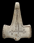 Silver shape of Mjöllnir found in Føns, Vestfyn, Denmark.