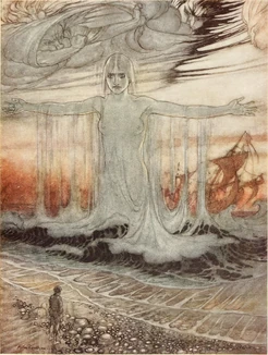 Thalassa defends herself in Aesop's fable, "The Farmer and the Sea"