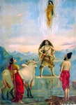 Ganga falls onto Shiva's head