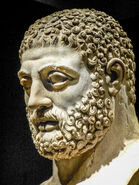 Head from statue of Herakles (Hercules) Roman 117-188 CE from villa of the emperor Hadrian at Tivoli, Italy at the British Museum